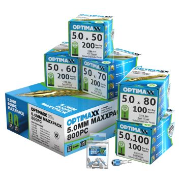 Optimaxx C288-800 Assorted 5mm Woodscrews MaxxPack x800 Pcs