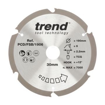 Trend PCD/FSB/1906 PCD Fibre Cement Circular Saw Blade 190mm x 30mm x 6T
