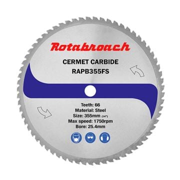 Rotabroach RAPB355FS Raptor 355mm 25.4mm 66T Steel Chop Saw Cutting Blade