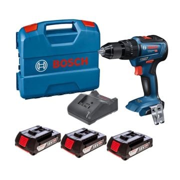 Bosch Professional GSB 18V-55 Brushless Combi Drill Inc 3x 2.0Ah Batteries In L-Case Carry Case 0615990M5V