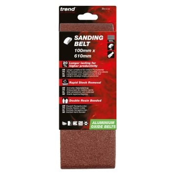Trend AB/B100/120A 120 Grit Aluminium Oxide Sanding Belt 100 x 610mm 3 Pcs 