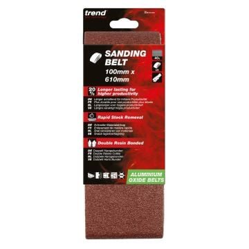 Trend AB/B100/40A 40 Grit Aluminium Oxide Sanding Belt 100 x 610mm 3 Pcs 