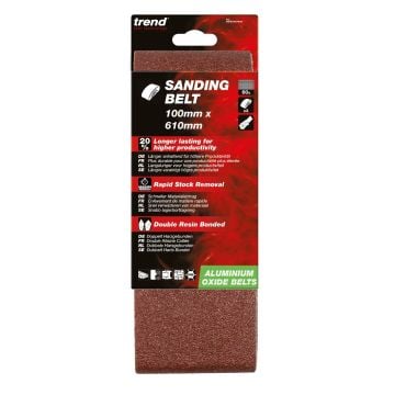 Trend AB/B100/60A 60 Grit Aluminium Oxide Sanding Belt 100 x 610mm 3 Pcs 