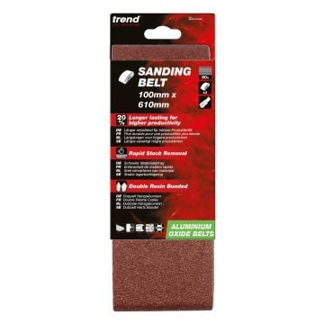 Trend AB/B100/80A 80 Grit Aluminium Oxide Sanding Belt 100 x 610mm 3 Pcs 