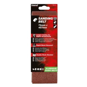 Trend AB/B75/40A 40 Grit Aluminium Oxide Sanding Belt 75 x 457mm 3 Pcs 