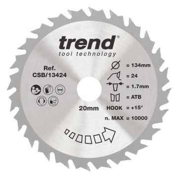 Trend CSB/13424 Wood Circular Saw Blade 134mm x 20mm x 24T