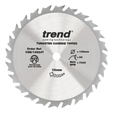 Trend CSB/13624T Wood Cordless Circular Saw Blade 136mm x 10mm x 24T