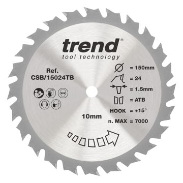 Trend CSB/15024TB Wood Cordless Circular Saw Blade 150mm x 10mm x 24T