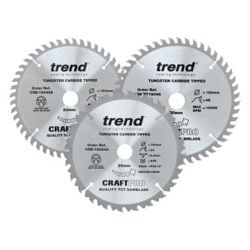 Trend CSB/160/3PK/A 160mm Craft Saw Blade Triple Pack for Circular / Plunge Saws