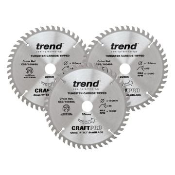 Trend CSB/160/3PK Wood Circular Saw Blade 160mm x 20mm x 48T Triple Pack x3 Pcs