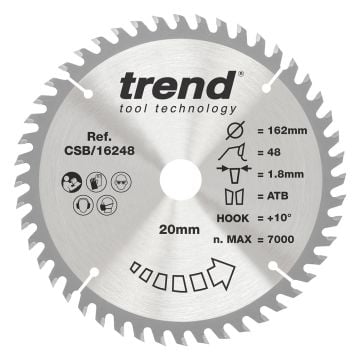 Trend CSB/16248 Wood Cordless Circular Saw Blade 162mm x 20mm x 48T