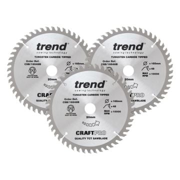 Trend CSB/165/3PK/A Wood Circular Saw Blade 165mm x 20mm x 48T Triple Pack x3 Pcs