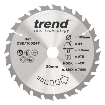 Trend CSB/16524T Wood Cordless Circular Saw Blade 165mm x 20mm x 24T