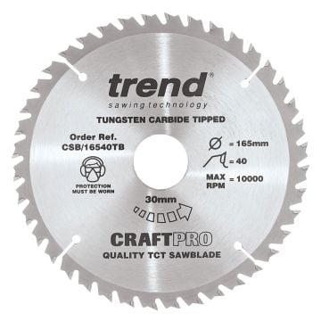 Trend CSB/16540TB Wood Cordless Circular Saw Blade 165mm x 30mm x 40T