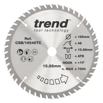 Trend CSB/16548TC Wood Cordless Circular Saw Blade 165mm x 15.88mm x 48T