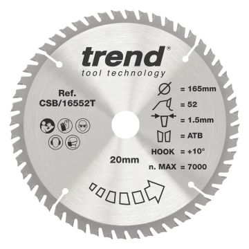 Trend CSB/16552T Wood Cordless Circular Saw Blade 165mm x 20mm x 52T