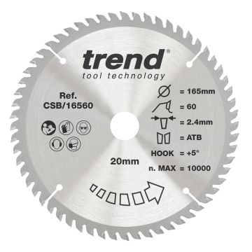 Trend CSB/16560 Wood Circular Saw Blade 165mm x 20mm x 60T