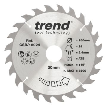 Trend CSB/18024 Wood Circular Saw Blade 180mm x 30mm x 24T