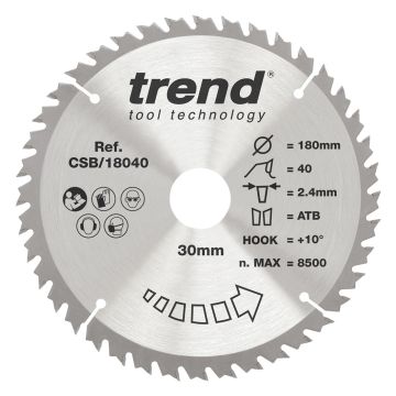 Trend CSB/18040 Wood Circular Saw Blade 180mm x 30mm x 40T