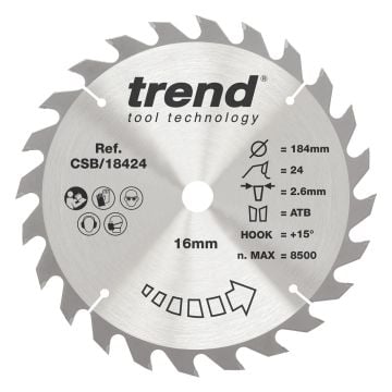 Trend CSB/18424 Wood Circular Saw Blade 184mm x 16mm x 24T