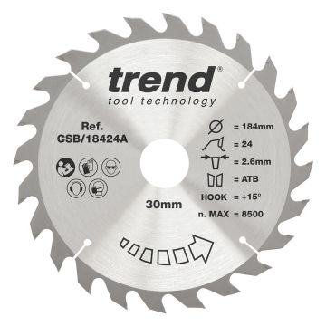 Trend CSB/18424A Wood Circular Saw Blade 184mm x 30mm x 24T