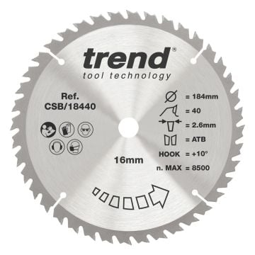 Trend CSB/18440 Wood Circular Saw Blade 184mm x 16mm x 40T