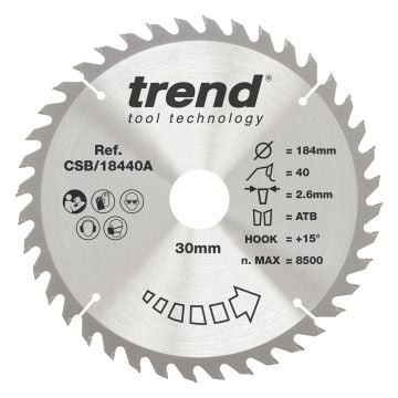 Trend CSB/18440A Wood Circular Saw Blade 184mm x 30mm x 40T