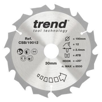 Trend CSB/19012 Wood Circular Saw Blade 190mm x 30mm x 12T