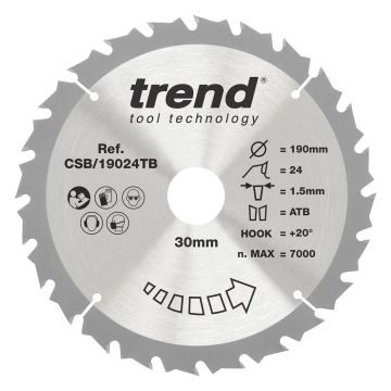 Trend CSB/19024TB Wood Cordless Circular Saw Blade 190mm x 30mm x 24T
