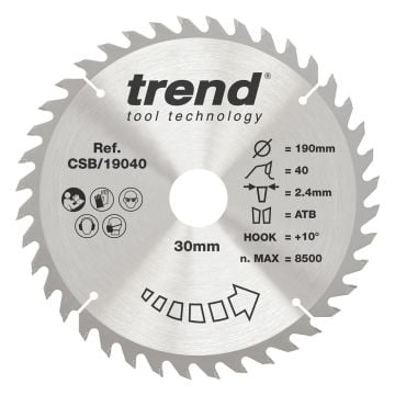 Trend CSB/19040 Wood Circular Saw Blade 190mm x 30mm x 40T