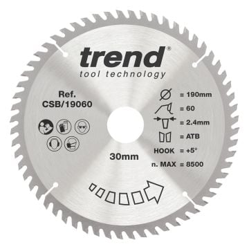 Trend CSB/19060 Wood Circular Saw Blade 190mm x 30mm x 60T