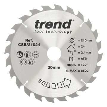 Trend CSB/21024 Wood Circular Saw Blade 210mm x 30mm x 24T