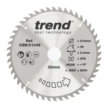Trend CSB/21048 Wood Circular Saw Blade 210mm x 30mm x 48T