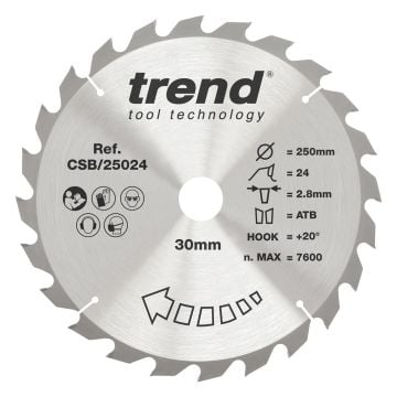 Trend CSB/25024 Wood Circular Saw Blade 250mm x 30mm x 24T