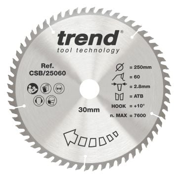 Trend CSB/25060 Wood Circular Saw Blade 250mm x 30mm x 60T