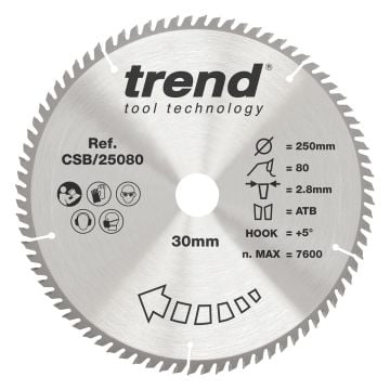 Trend CSB/25080 Wood Circular Saw Blade 250mm x 30mm x 80T