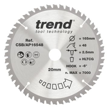 Trend CSB/AP16548 Aluminium/Plastic Circular Saw Blade 165mm x 20mm x 48T