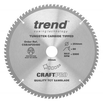 Trend CSB/AP25480 Aluminium/Plastic Circular Saw Blade 254mm x 30mm x 80T