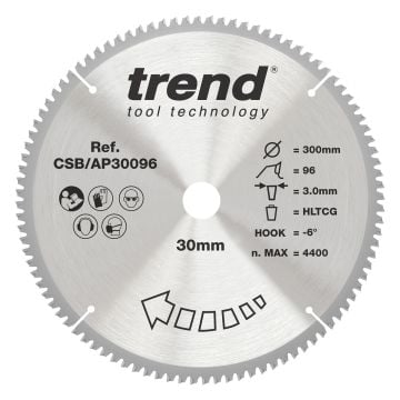 Trend CSB/AP30096 Aluminium/Plastic Circular Saw Blade 300mm x 30mm x 96T