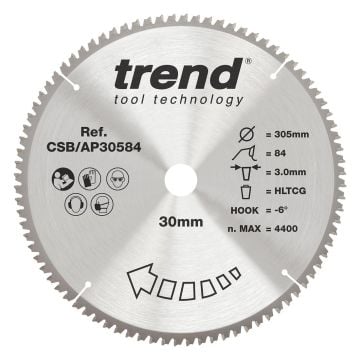 Trend CSB/AP30584 Aluminium/Plastic Circular Saw Blade 305mm x 30mm x 84T