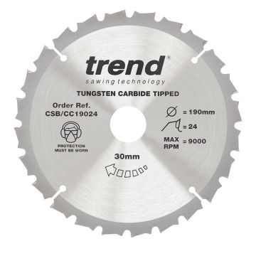 Trend CSB/CC19024 Wood Mitre Saw Blade 190mm x 30mm x 24T