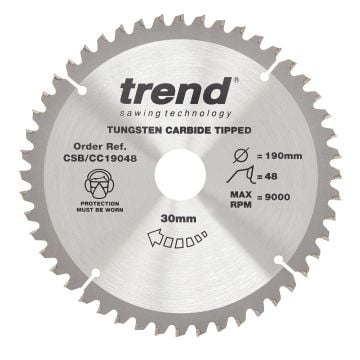 Trend CSB/CC19048 Wood Mitre Saw Blade 190mm x 30mm x 48T