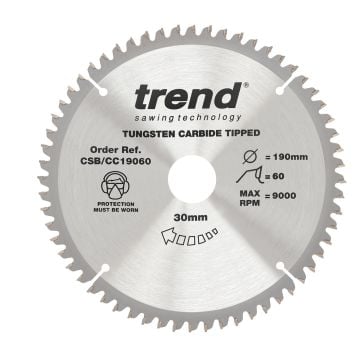 Trend CSB/CC19060 Wood Mitre Saw Blade 190mm x 30mm x 60T