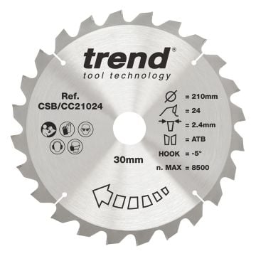 Trend CSB/CC21024 Wood Mitre Saw Blade 210mm x 30mm x 24T