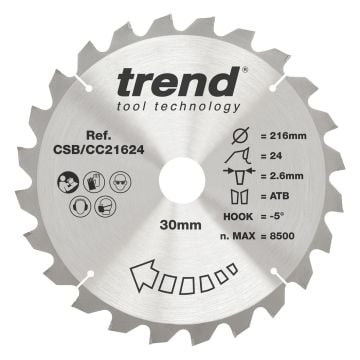 Trend CSB/CC21624 Wood Mitre Saw Blade 216mm x 30mm x 24T