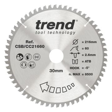 Trend CSB/CC21660 Wood Mitre Saw Blade 216mm x 30mm x 60T
