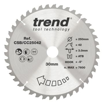 Trend CSB/CC25042 Wood Mitre Saw Blade 250mm x 30mm x 42T