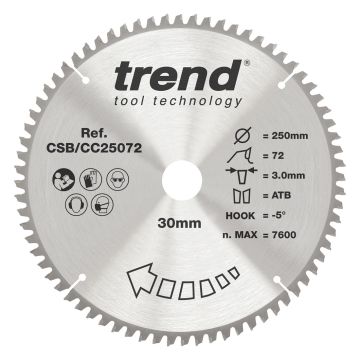 Trend CSB/CC25072 Wood Mitre Saw Blade 250mm x 30mm x 72T