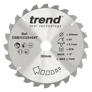 Trend CSB/CC25424T Wood Cordless Mitre Saw Blade 254mm x 30mm x 24T