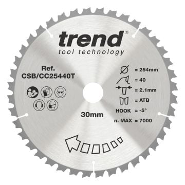 Trend CSB/CC25440T Wood Cordless Mitre Saw Blade 254mm x 30mm x 40T